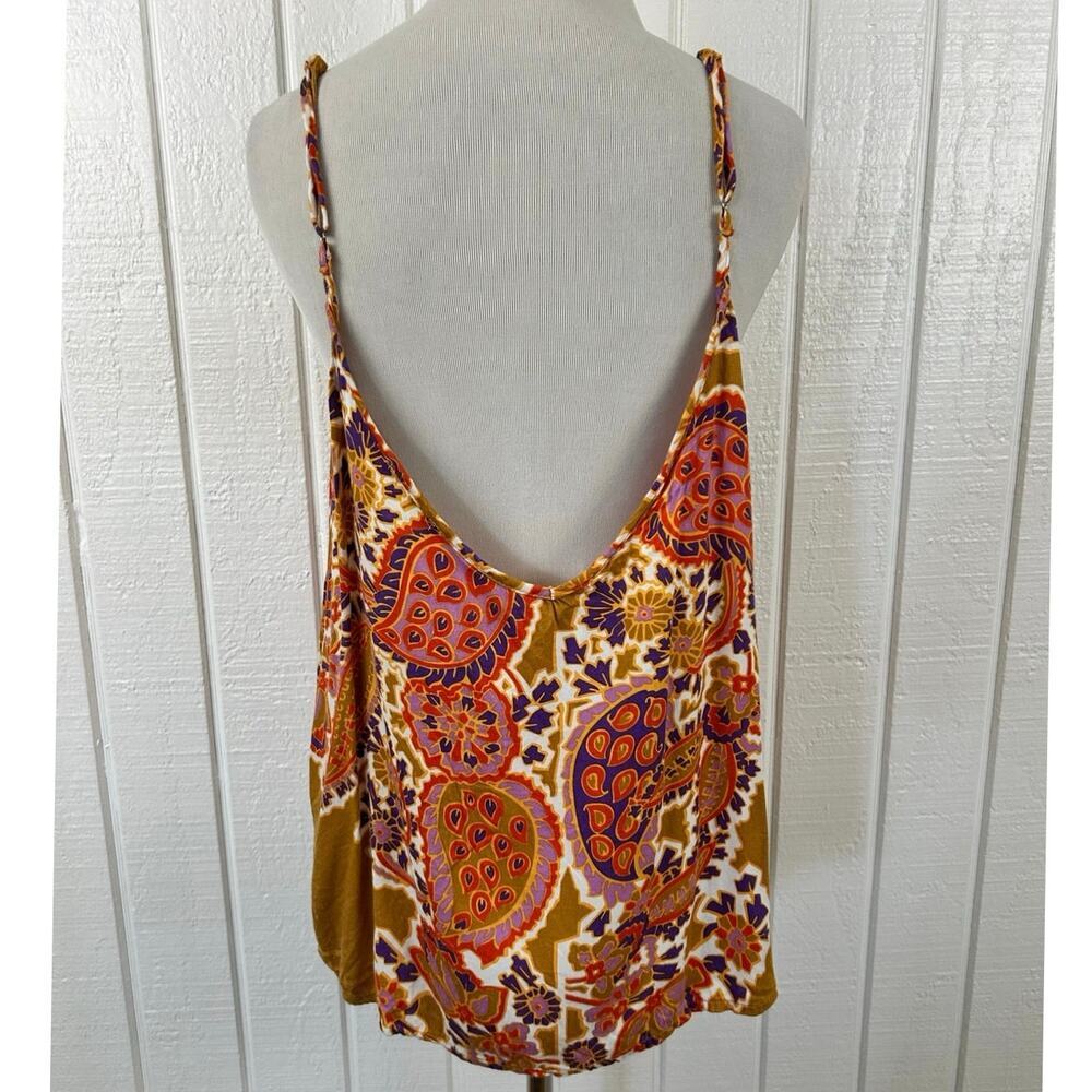 Rachel Zoe Paisley Print Rayon Cami Tank Top Mustard Purple Boho Women’s L - Picture 5 of 7